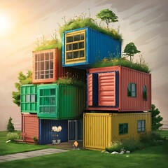 house made with containers, different construction models and different colors - 1