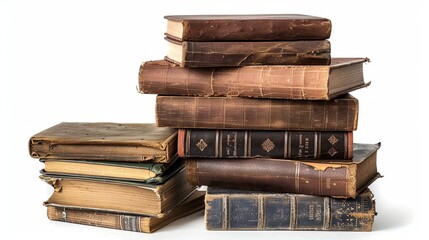 Stack of old book isolated on white background