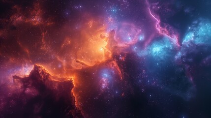 Fototapeta premium Vibrant Cosmic Nebula with Colorful Interstellar Clouds and Stars