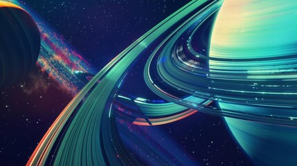  Glorious Saturn's Rings Astronomical Abstract Illustration with Fluff Texture and Fluorescent Colors, Space Station Ultra Detailed Close-Up, Inspired by Nature Abstractions, UHD 16K
