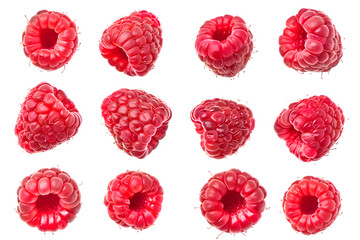 Fresh raspberry collection isolated on transparent background