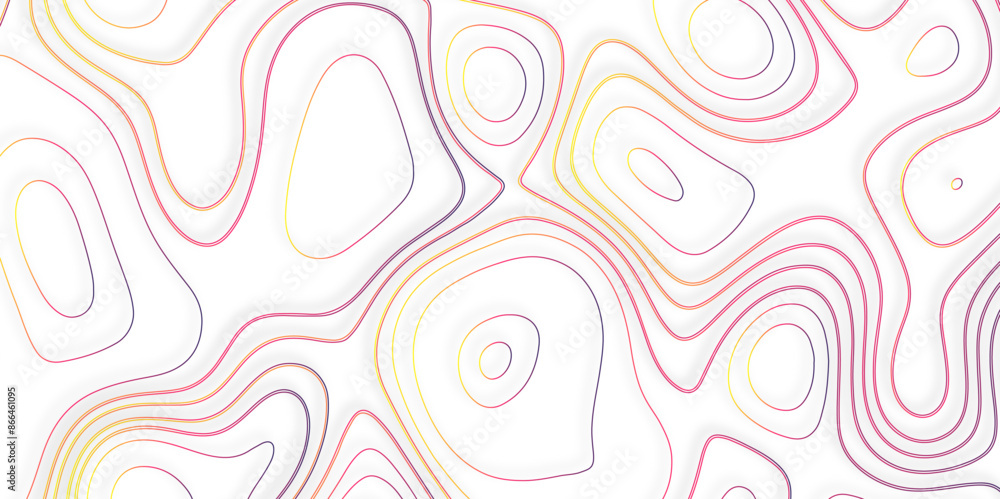 Poster Abstract colorful gradient Topographic line map background with shadows. Contour elevation topographic and textured Background Modern design with White background with topographic wavy Patte.