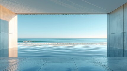 Modern Architectural View of Tranquil Ocean Waves from Minimalist Interior