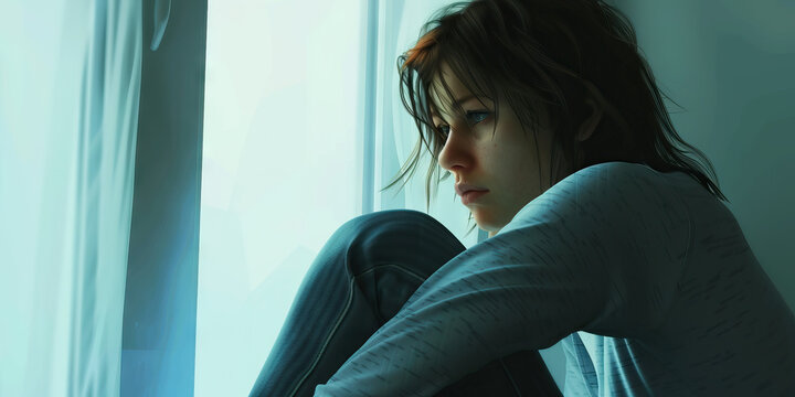 Mental Health Awareness: A person sitting alone, looking out a window, symbolizing the importance of mental health awareness and support.