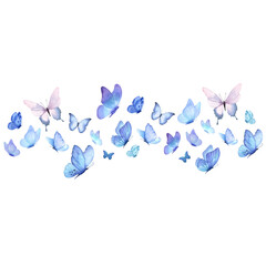 Butterfly collection. Watercolor illustration. Colorful Butterflies clipart set. Baby shower design elements. Party invitation, birthday celebration. Spring, summer decoration. Flock