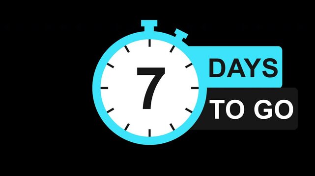 Seven Days To Go, Animated Countdown 7 Days Left, Alpha Channel, Transparent Background