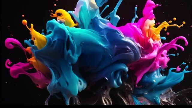 Colourful Ink Splashing And Swirling. Slow Motion Abstract black Background, blue and white colour full hd 4k video dwonload