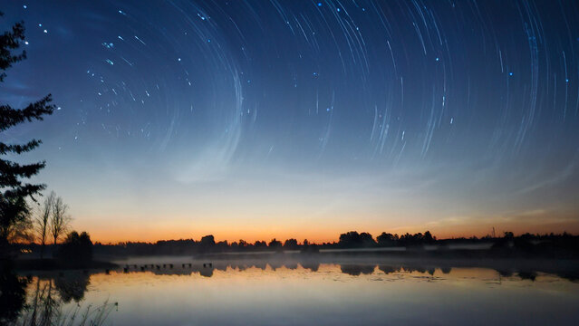 silver clouds shake the lake on a bright summer night