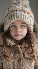 Russian child with a winter coat, looking cozy