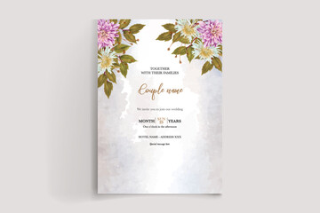 WEDDING INVITATION FRAME WITH FLOWER DECORATIONS AND FRESH LEAVES 