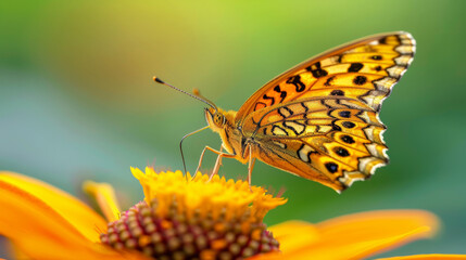 Obraz premium ''nature photographer capturing a macro shot of a butterfly on a flower, vivid details, vibrant and natural colors'' 