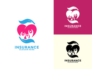 Life insurance Logo Design Vector, Care And Protection Insurance with Heart Shape Logo Icon Template