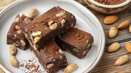 Chocolate Nut Bars with Cocoa Powder and Whole Almonds for a Sweet Delight