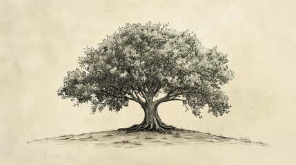 Mustard Seed Growing into Tree, Parable Illustration with Beige Background and Copyspace for Inspirational Quotes