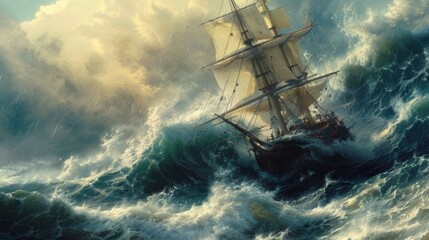 Vessel Battling Intense Stormy Seas