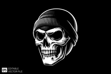 Skull head vector illustration design black and white