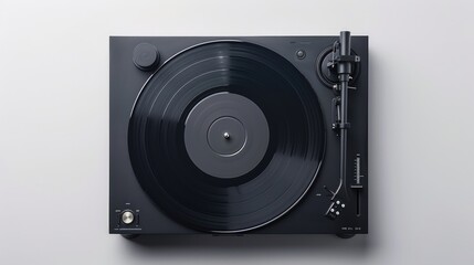 Fototapeta premium Black Vinyl Record Player On White Surface