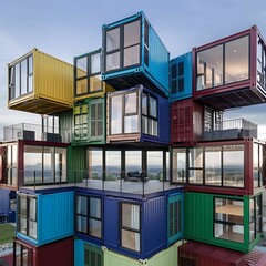 house made with containers, different construction models and different colors - 1