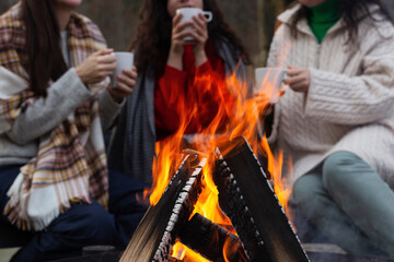 Friends Warming Themselves By A Campfire