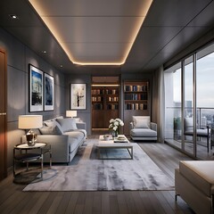 Obraz premium Contemporary grey living room interior