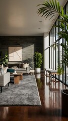Fototapeta premium Contemporary grey living room interior