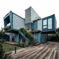 house made with containers, different construction models and different colors - 1