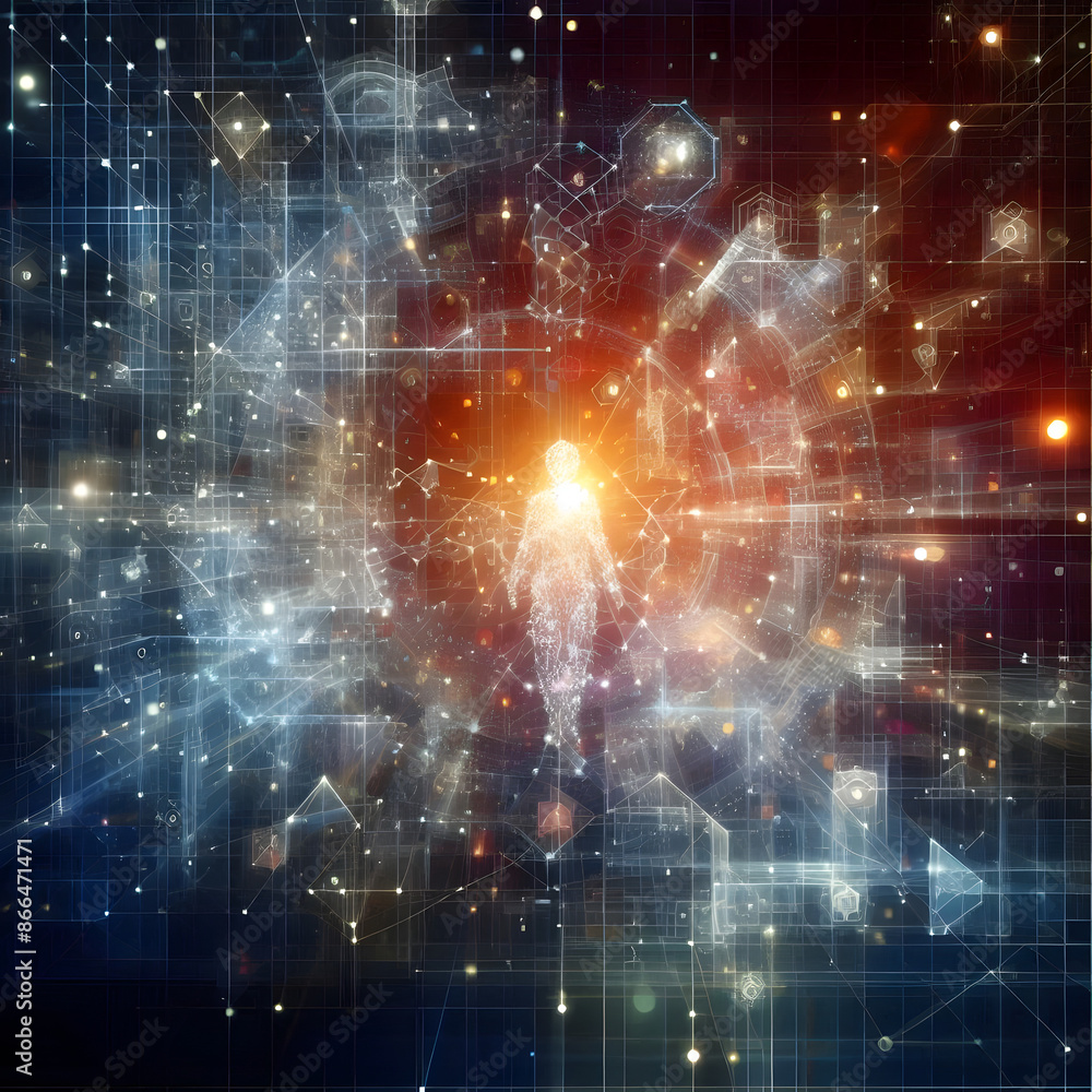 Poster abstract digital background illustrating network capabilities technological processes digital storag