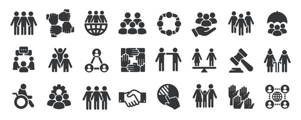 Society glyph solid icons collection. Containing cooperation, family, responbility, tolerance, social. For website marketing design, logo, app, template, ui, etc. Vector illustration.