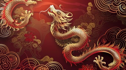 Obraz premium elegant chinese new year 2025 background with golden snake traditional oriental wallpaper design 