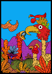 bird garden illustration for background, banner, poster, flyer, brochure, etc