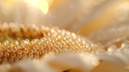 Side view close-up of a sunflower at golden hour, with soft sunlight casting shadows on its petals, evoking warmth and tranquility.