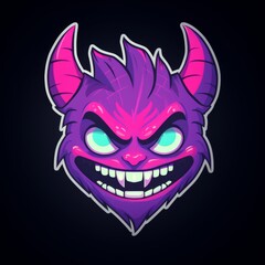 Angry Purple Monster with Glowing Eyes and Sharp Teeth on Black Background.  Ideal for Gaming, Esports, and Mascot Logo Designs.