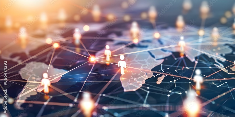 Poster global network connecting people worldwide for communication and collaboration. concept global netwo