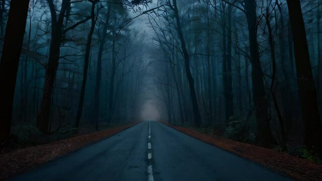motion walking in the middle of the forest with a scary atmosphere