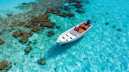 Tropical Paradise: Boat in Crystal Clear Turquoise Water
