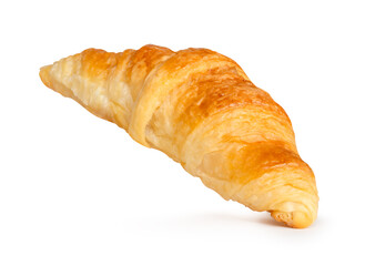 Side view of delicious brown croissant isolated on white background with clipping path