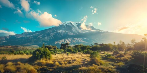 Obraz premium Exploring the Majestic Kilimanjaro in Tanzania's National Park Safari Landscape. Concept Kilimanjaro, Tanzania, National Park, Safari, Landscape