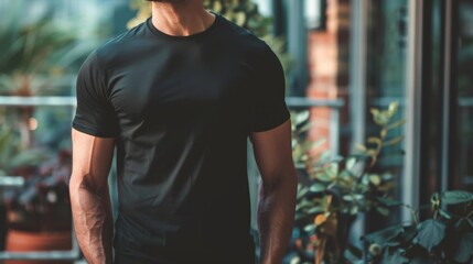 Man wearing a black t-shirt, ready for a design