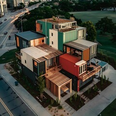house made with containers, different construction models and different colors - 1