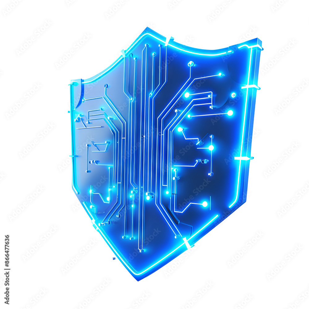Poster futuristic blue digital shield with circuit , representing cybersecurity and data protection technol