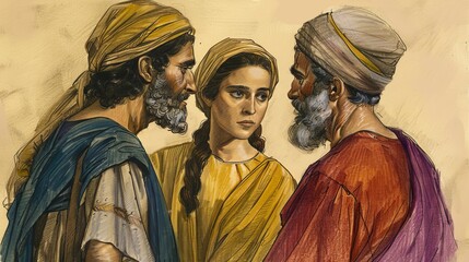 Genesis,Abraham and Abimelech,High-Resolution Illustration of Sarah's Protection by Divine Intervention, Modern Bible Art,Christian banner
