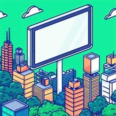 Obraz premium A conceptual illustration of advertising strategies with digital billboards and targeted ads, ideal for a marketing banner with space for copy