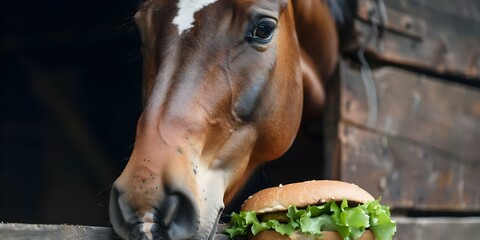 Horse sandwich inside barn. Concept Equestrian, Horse Care, Stable Management, Horseback Riding, Barn Management
