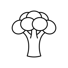 Broccoli line icon. Linear illustration of a stalks and florets of broccoli. Icon of a vegetable for a menu, a recipe, app, design. Vector sign, thin stroke, editable line.