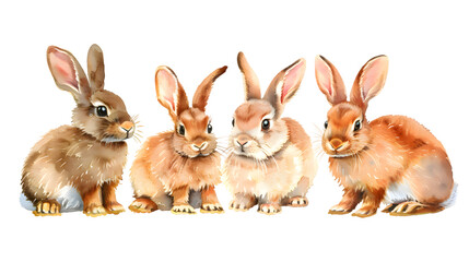 Obraz premium Group of rabbits watercolor illustration isolated on transparent background