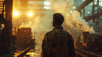 Obraz premium Man Contemplating in Industrial Setting