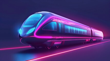 Naklejka premium A detailed depiction of a highspeed train with holographic windows and neon lines, isolated on a clean backdrop