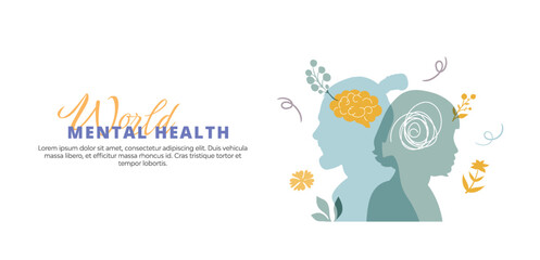 World Mental Health Day Background. Mental Health care concept. Poster, Banner, Flyer, Template. Social Media Post. Mental wellness.