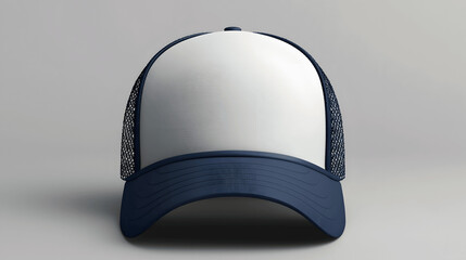Plain navy blue trucker hat mockup front view
