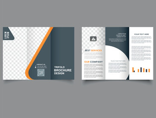 Gray trifold brochure. Flyer report template vector minimal flat design.